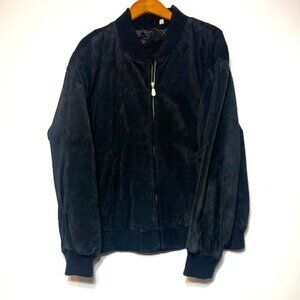 Roundtree & Yorke Black Suede Leather Bomber Warm Jacket Size XL Quilted Lining